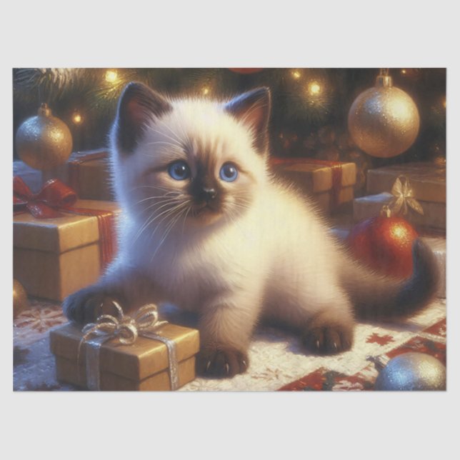 Cute Siamese Kitten Christmas Decoupage Tissue Paper (Front)