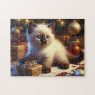 Cute Siamese Kitten Christmas Jigsaw Puzzle