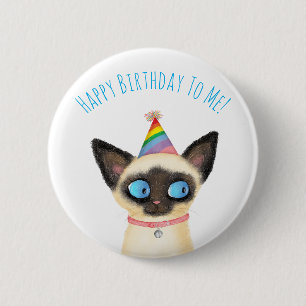 Cute Siamese kitten happy birthday to me badge