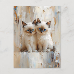 Cute Siamese Kittens Painting Postcard