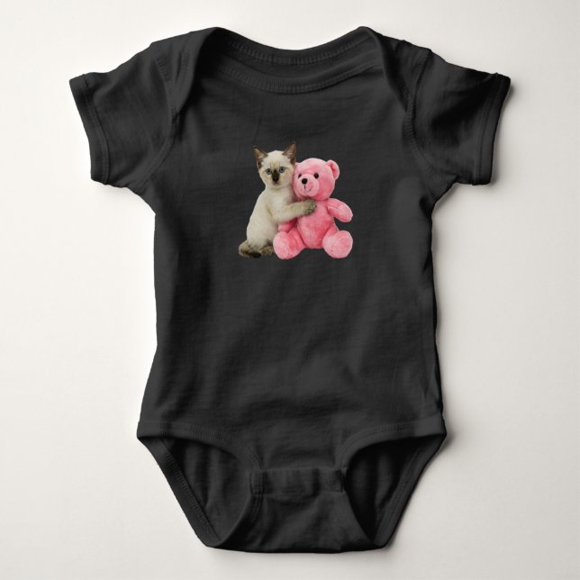 Cute Siamese Teddy Bear  Baby Bodysuit (Front)