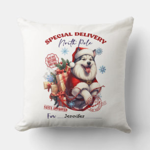 Cute Siberian Husky Christmas Throw Pillow