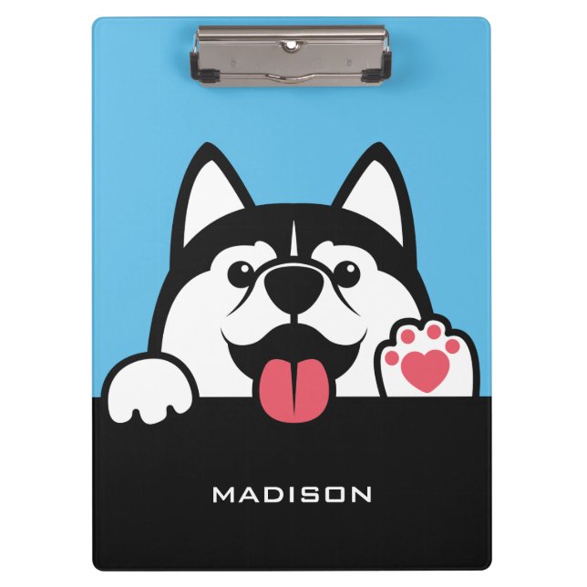 Cute Siberian Husky custom name & colour Clipboard (Front)
