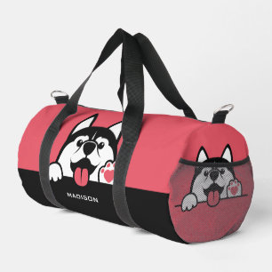 Cute Siberian Husky custom name & colour Duffle Bag