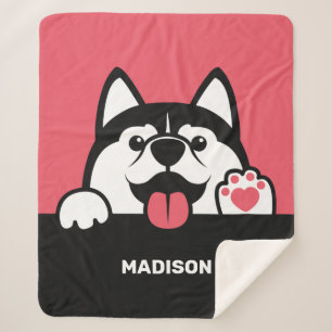 Cute Siberian Husky custom name & colour Sherpa Blanket