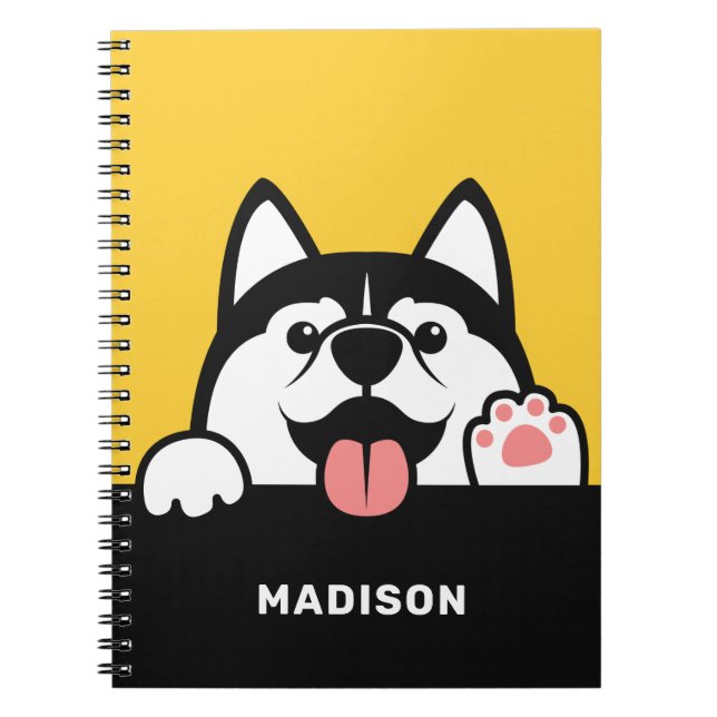 Cute Siberian Husky custom name Notebook (Front)