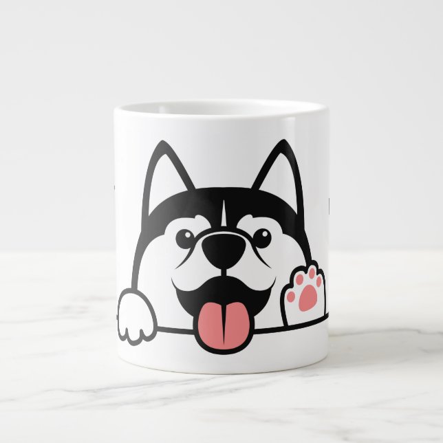 Cute Siberian Husky custom name & text Large Coffee Mug (Front)