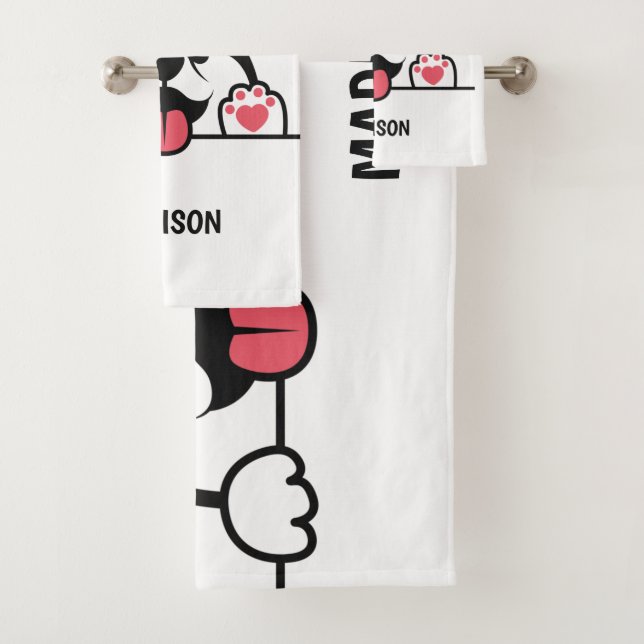 Cute Siberian Husky custom name towel set (Insitu)