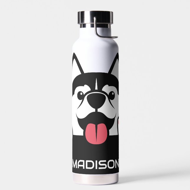 Cute Siberian Husky custom name Water Bottle (Left)