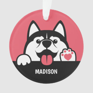Cute Siberian Husky custom text & colour Ornament