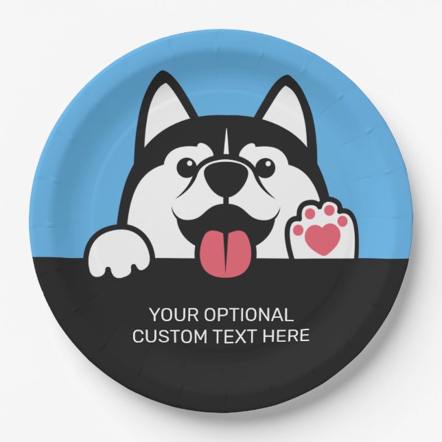 Cute Siberian Husky custom text & colour Paper Plate (Front)