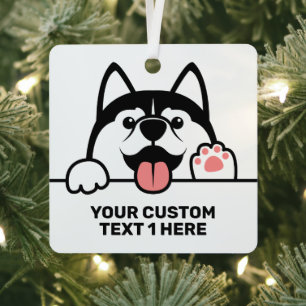 Cute Siberian Husky custom text Metal Tree Decoration