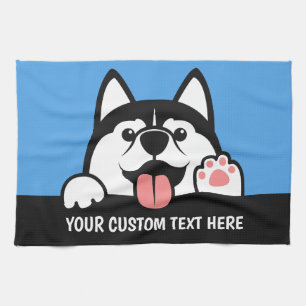 Cute Siberian Husky custom text Tea Towel