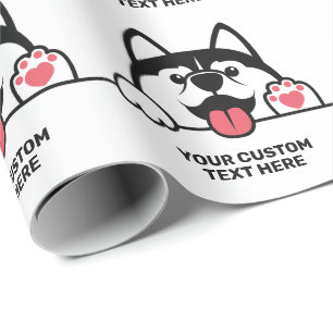 Cute Siberian Husky custom text Wrapping Paper