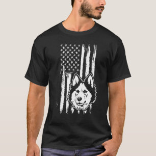 Cute Siberian Husky Dog American Flag USA Puppy T-Shirt