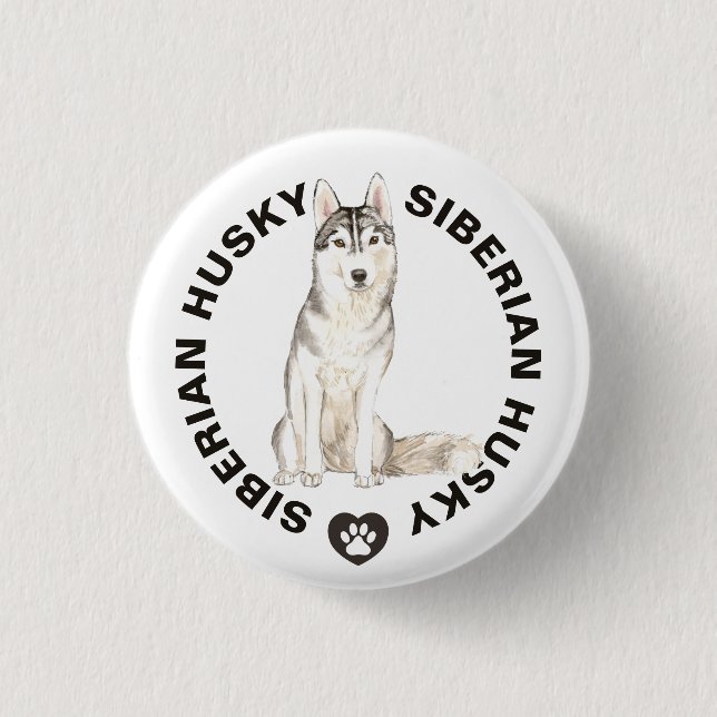 Cute Siberian Husky Dog Breed Watercolors 3 Cm Round Badge (Front)