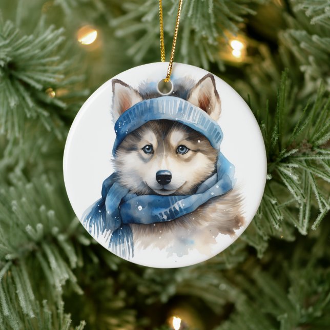Cute Siberian Husky Dog Christmas Ceramic Tree Decoration (Tree)