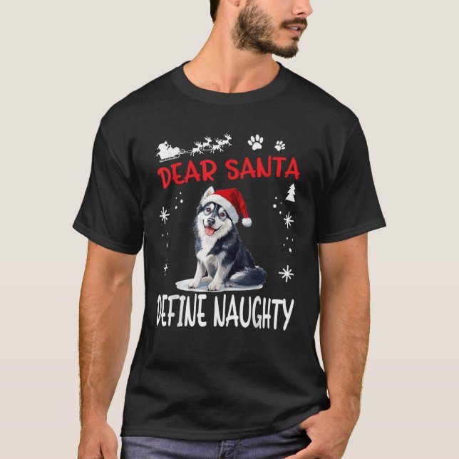 Cute Siberian Husky Dog Christmas Dear Santa Defin T-Shirt (Front)