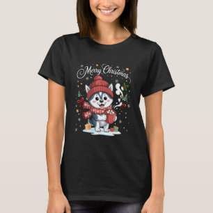 Cute Siberian Husky Dog Drink Hot Cocoa Christmas T-Shirt