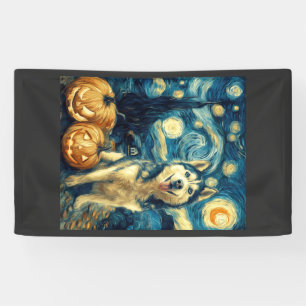 Cute Siberian Husky Dog Halloween Jack O Lantern P Banner