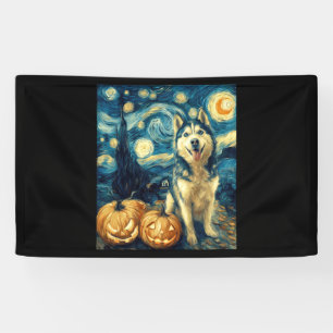 Cute Siberian Husky Dog Halloween Jack O Lantern P Banner