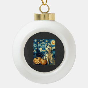 Cute Siberian Husky Dog Halloween Jack O Lantern P Ceramic Ball Christmas Ornament