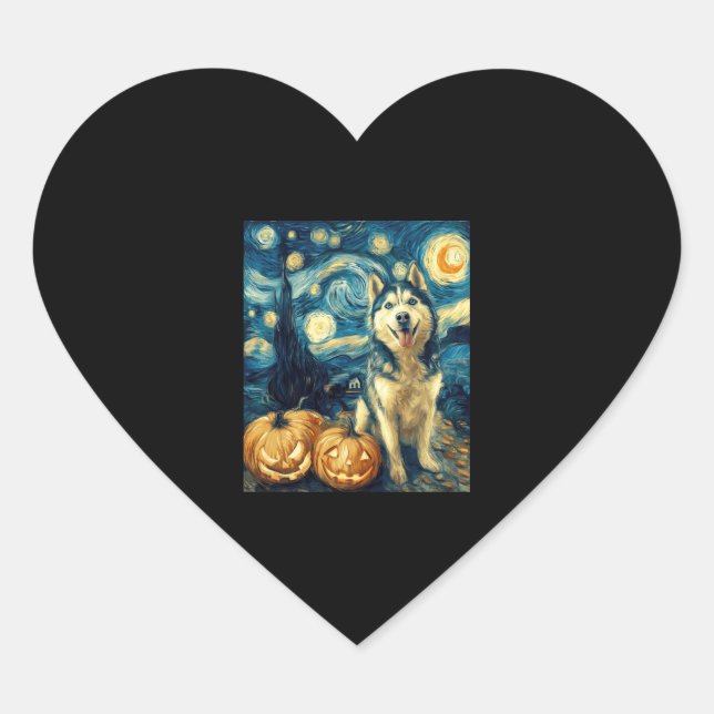 Cute Siberian Husky Dog Halloween Jack O Lantern P Heart Sticker (Front)