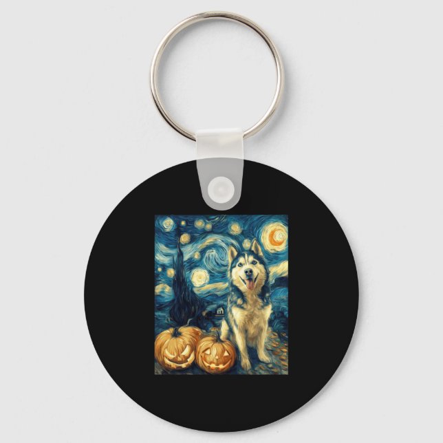 Cute Siberian Husky Dog Halloween Jack O Lantern P Key Ring (Front)