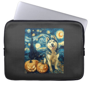 Cute Siberian Husky Dog Halloween Jack O Lantern P Laptop Sleeve