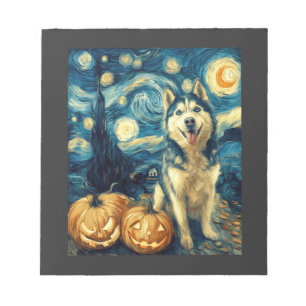 Cute Siberian Husky Dog Halloween Jack O Lantern P Notepad