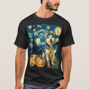 Cute Siberian Husky Dog Halloween Jack O Lantern P T-Shirt