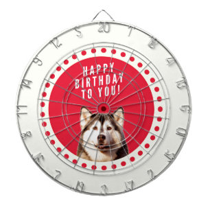 Cute Siberian Husky Dog Happy Birthday Dartboard