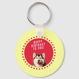 Cute Siberian Husky Dog Happy Birthday Key Ring