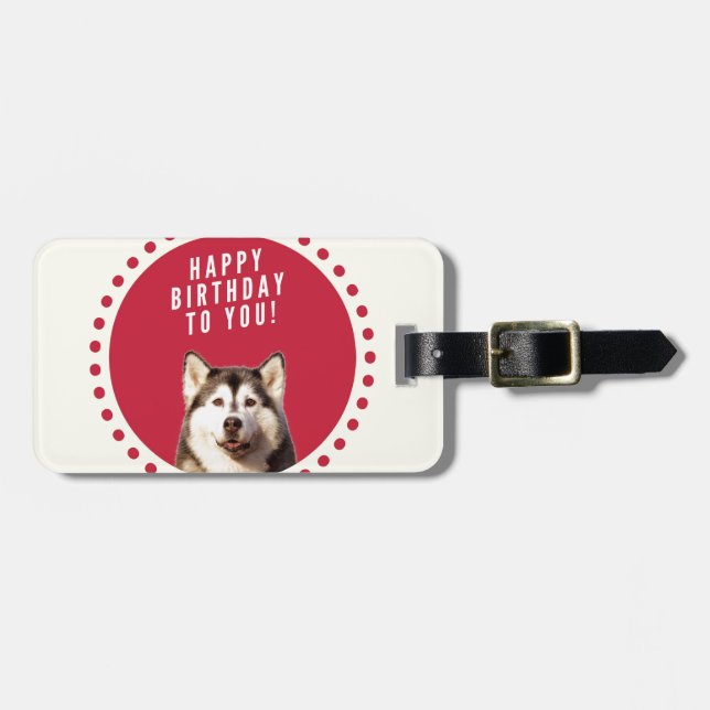 Cute Siberian Husky Dog Happy Birthday Luggage Tag (Front Horizontal)