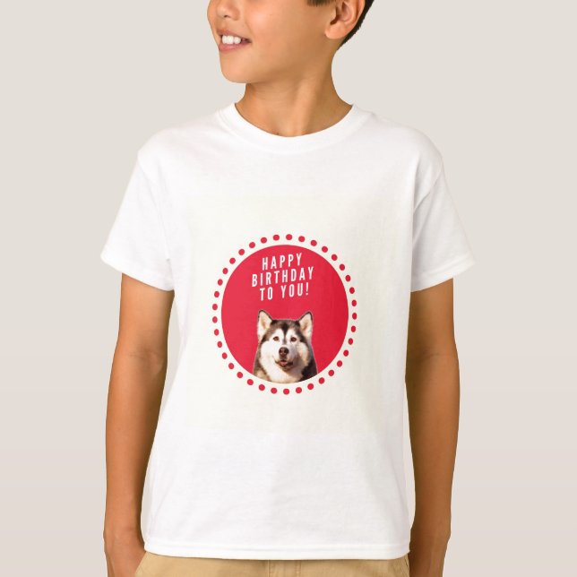 Cute Siberian Husky Dog Happy Birthday T-Shirt (Front)