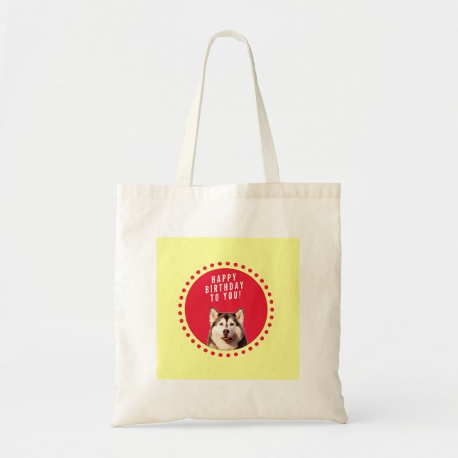 Cute Siberian Husky Dog Happy Birthday Tote Bag (Front)