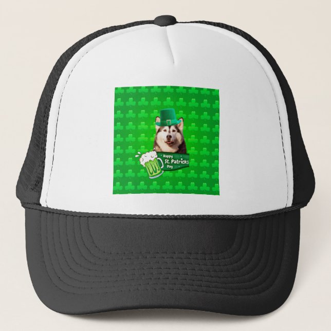 Cute Siberian Husky Dog Hat St. Patrick's Day (Front)