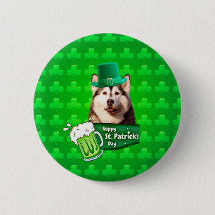 Cute Siberian Husky Dog Hat St. Patrick's Day 6 Cm Round Badge