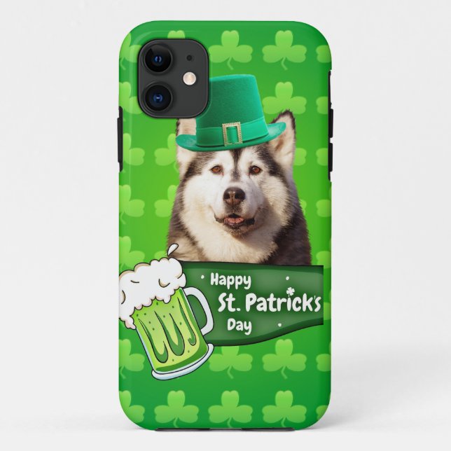Cute Siberian Husky Dog Hat St. Patrick's Day Case-Mate iPhone Case (Back)