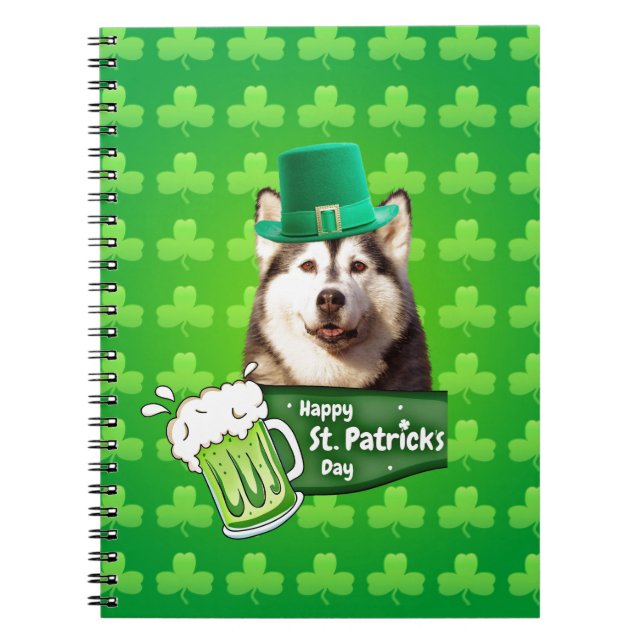 Cute Siberian Husky Dog Hat St. Patrick's Day Notebook (Front)