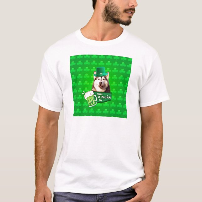 Cute Siberian Husky Dog Hat St. Patrick's Day T-Shirt (Front)