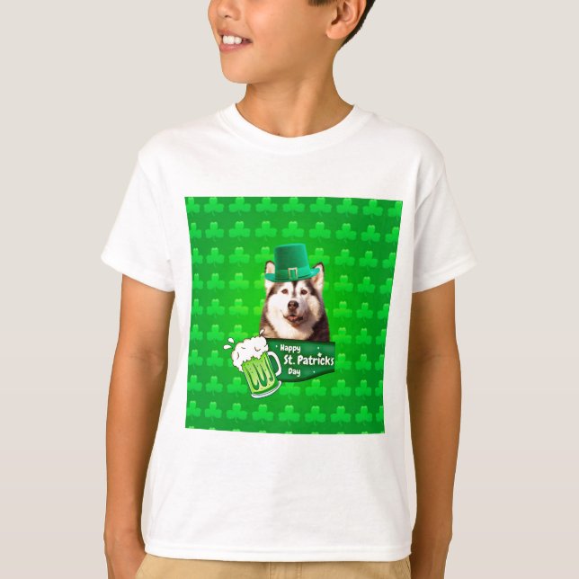 Cute Siberian Husky Dog Hat St. Patrick's Day T-Shirt (Front)