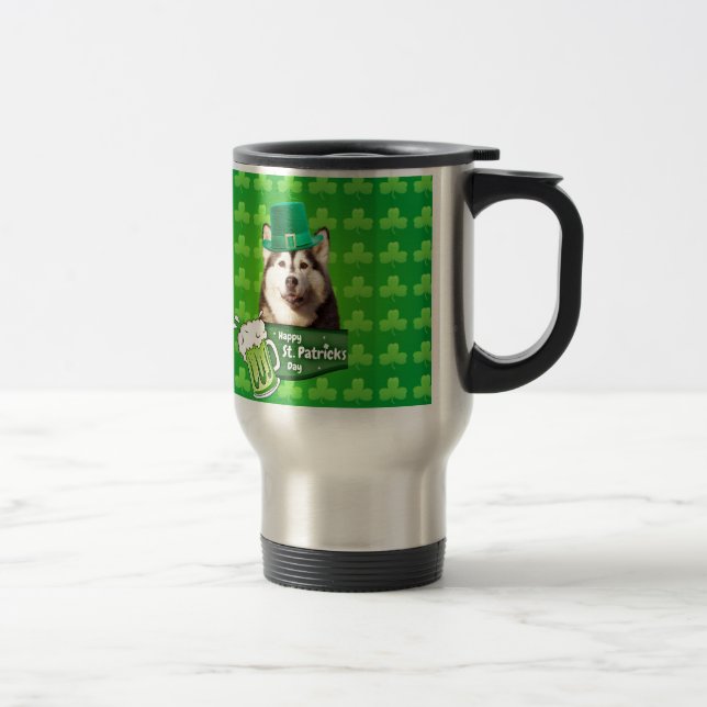 Cute Siberian Husky Dog Hat St. Patrick's Day Travel Mug (Right)
