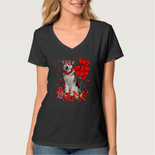 Cute Siberian Husky Dog Heart Valentine's Day Dog  T-Shirt