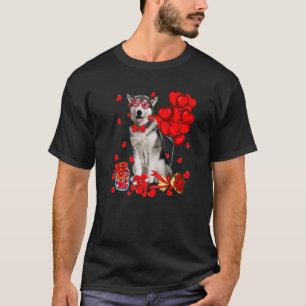 Cute Siberian Husky Dog Heart Valentine's Day Dog T-Shirt