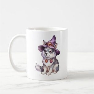 Cute Siberian Husky Dog in Witch Hat Coffee Mug