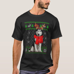 Cute Siberian Husky Dog Reindeer Ugly Christmas Sw T-Shirt