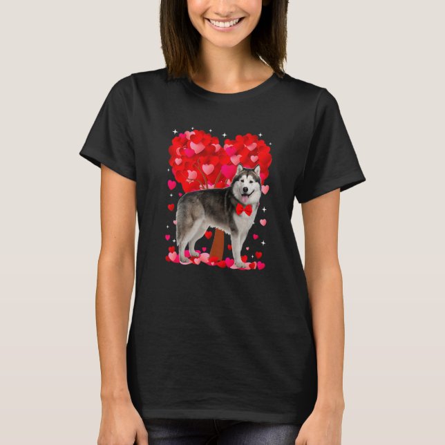 Cute Siberian Husky Dog Valentines Day Heart Puppy T-Shirt (Front)