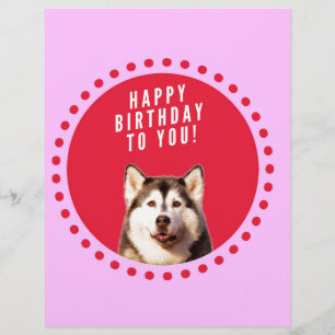 Cute Siberian Husky Dog Wishing Happy Birthday Custom Letterhead