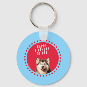 Cute Siberian Husky Happy Birthday blue red dots Key Ring